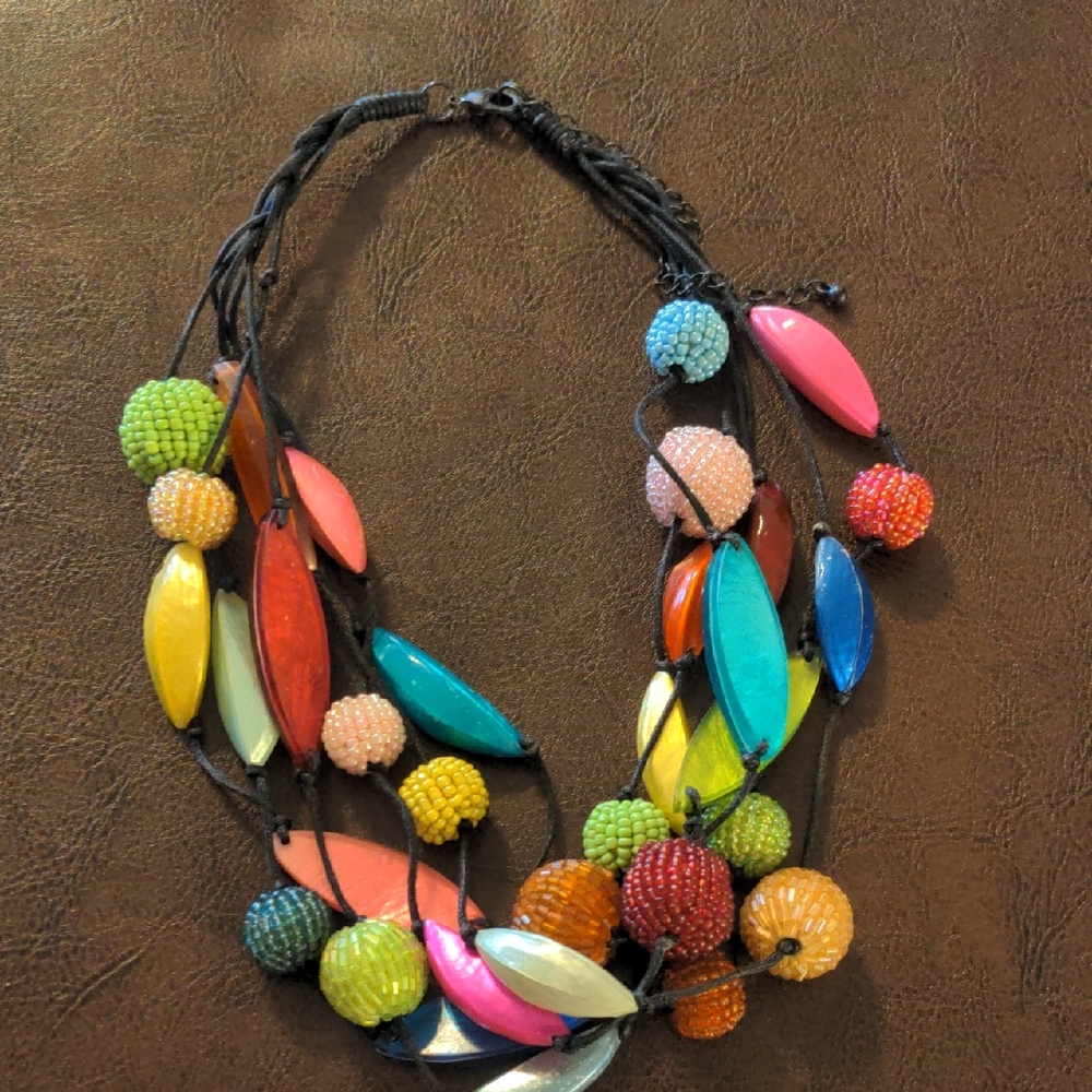 Colorful Multi-Strand Beaded Statement Necklace - Bright Mixed Colors